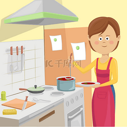 厨房里图片_家庭主妇在厨房里的蔬菜汤