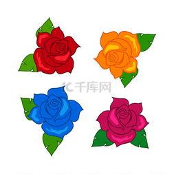 色彩斑斓花朵图片_红色蓝色粉红色紫色的玫瑰有绿色