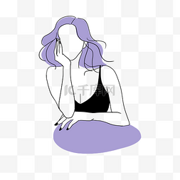 瑜伽紫色图片_抽象线条画瑜伽健身女性人物形象