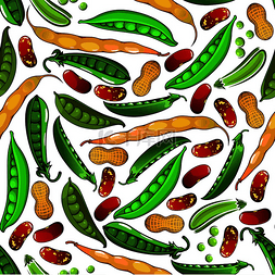 绿色健康图案图片_健康豆类素食无缝图案的甜绿豌豆
