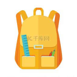 学生与书包图片_背包书包图标与笔记本标尺扁平风