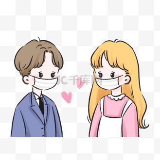 口罩情侣头像卡通风格