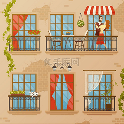 墙装饰图片_经典窗户阳台组合古典建筑阳台带