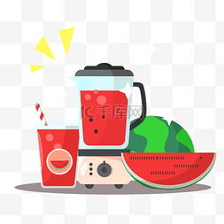 西瓜榨汁图片_水果榨汁机扁平风格西瓜汁