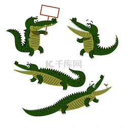 有趣动物图片_有趣的卡通鳄鱼套装。