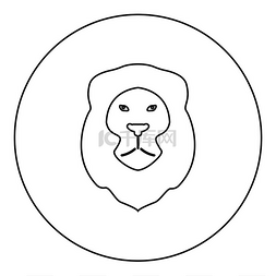 狮子动物野生猫头图标圆形黑色矢