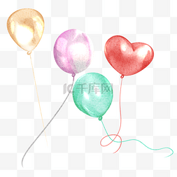 紫色庆祝图片_水彩庆祝气球图画爱心红色