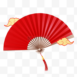 中式国风扇子图片_红色C4D立体新年国风扇子
