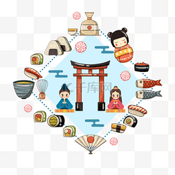 神社边框图片_日本美食寿司神社图标边框