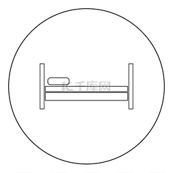 圆形或圆形矢量插图中的床图标黑