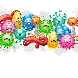 微生物科学图片_带有小愤怒病毒、微生物和怪物的
