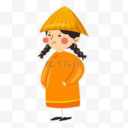 越南女孩图片_越南春节戴帽子的长发黄衣女孩
