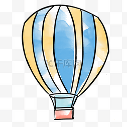 卡通热气球蓝色图片_蓝色黄色手绘晕染卡通热气球