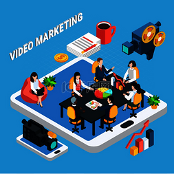 行业信息图片_视频营销团队会议和触摸屏小工具