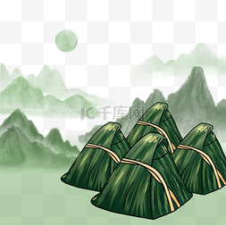 深绿色山峰端午水墨粽子边框