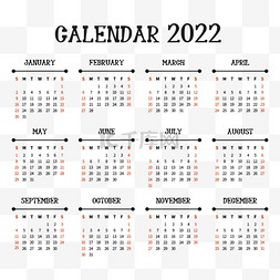 2022日历黑色英文和数字
