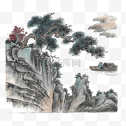 山崖河谷图片_水墨山崖山水画