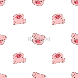 可爱猪脸漫画无缝图案，矢量图解