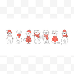 时尚猫图片_矢量冬季设置与可爱的猫在衣服。