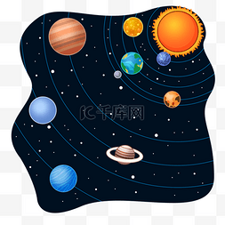太阳系星体插画风格黑色