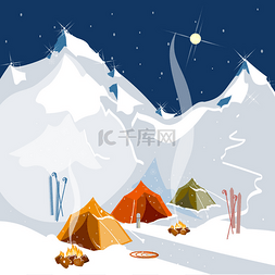 冬运动图片_露营在帐篷里山