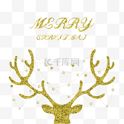 金金颗粒图片_圣诞快乐细闪金粉驯鹿与挂满装饰