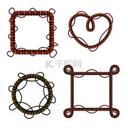 简单纹理图片_装饰性的彩色绳框圆形和方形带绳