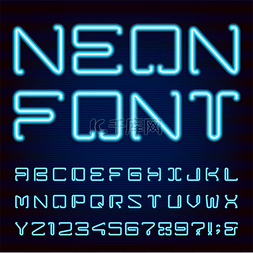 字体设计字体模板图片_霓虹蓝色光字母表矢量字体.