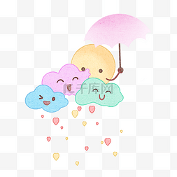 紫色涂鸦背景图片_云朵雨滴伞紫色插图可爱