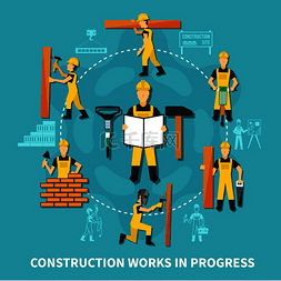 建筑工人概念与建筑工程在平面样