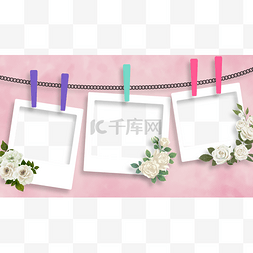 主图背景夏季图片_花卉相册粉色几何玫瑰相框