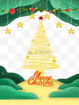 圣诞节红绿卡通圣诞树星星边框雪
