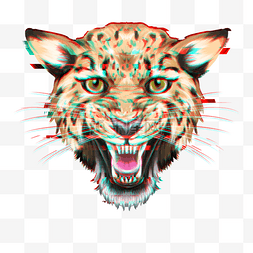 张嘴的豹子图片_动物徽标故障风格豹子头像