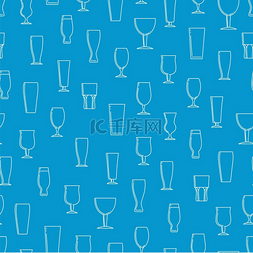 啤酒纹理素材图片_无缝图案搭配啤酒杯无缝图案蓝色