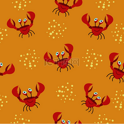 可爱纸张背景图片_无缝夏季图案黄沙上有趣的螃蟹卡