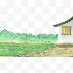 小山坡房子图片_小满夏日夏天中国风水墨水彩田地