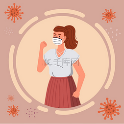 概念图片_卡通图标，戴着医用口罩的女性画