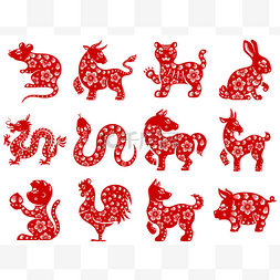 中国剪纸生肖图标.