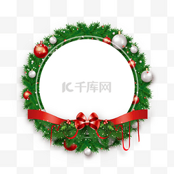 圣诞节圆形图片_圣诞节圆形树枝蝴蝶结装饰边框