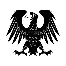 中世纪鹰的黑色纹章剪影翅膀凸起