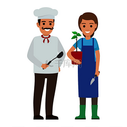 女厨师矢量图图片_穿着制服的厨师和穿着防护围裙矢