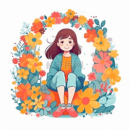 坐在花朵上的小女孩