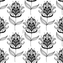 黑白模式图片_无缝的黑白佩斯利花卉背景图案，