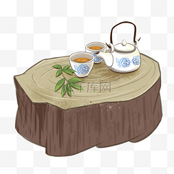 中国风茶杯png图片_中国风古风树桩茶杯茶壶