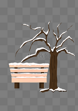 冬至节气长椅挂雪大树冬天雪景