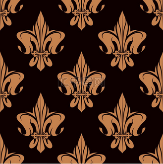 无缝的皇家法国百合花图案棕色和米色饰以纹章百合花纹章背景室内或