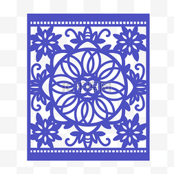 墨西哥剪纸抽象蓝色花纹图形