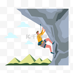 背景插画风景图片_爬山运动概念插画攀爬岩石峭壁的