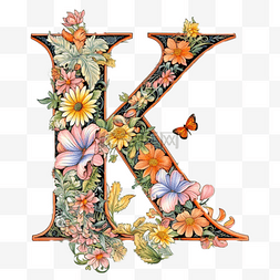 k字母图片_洛可可风格鲜花环绕字母系列字母