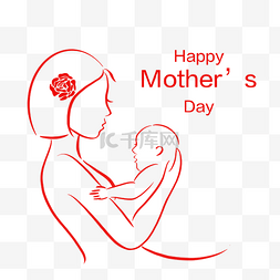 母亲节孩子线条图片_剪影线条母亲孩子母亲节快乐